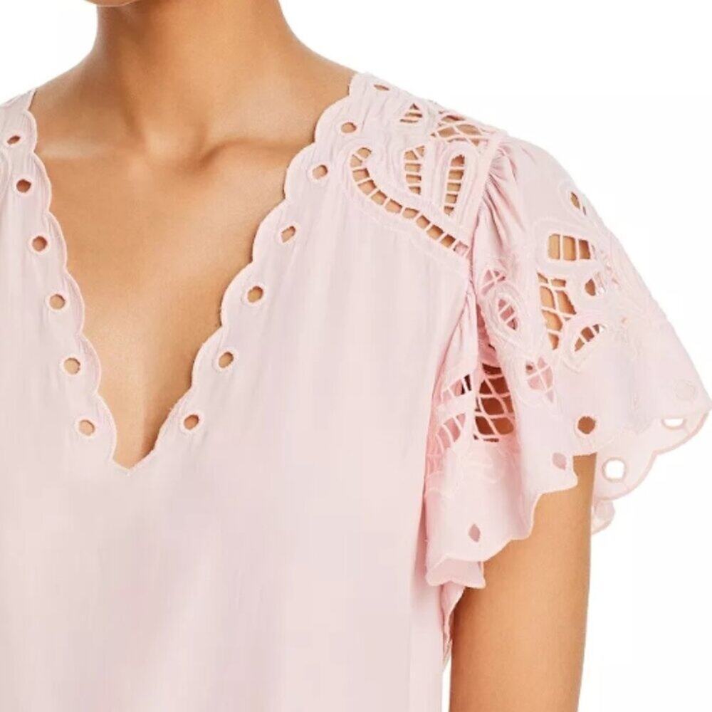 Ramy Brook Rochelle V-Neck Flutter Sleeve Blouse – Pink (XS)